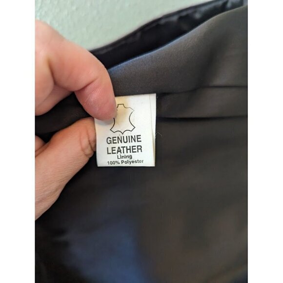 Mega Force Genuine Leather Black Motorcycle Riding Vest Pockets Size 14 - Picture 5 of 5